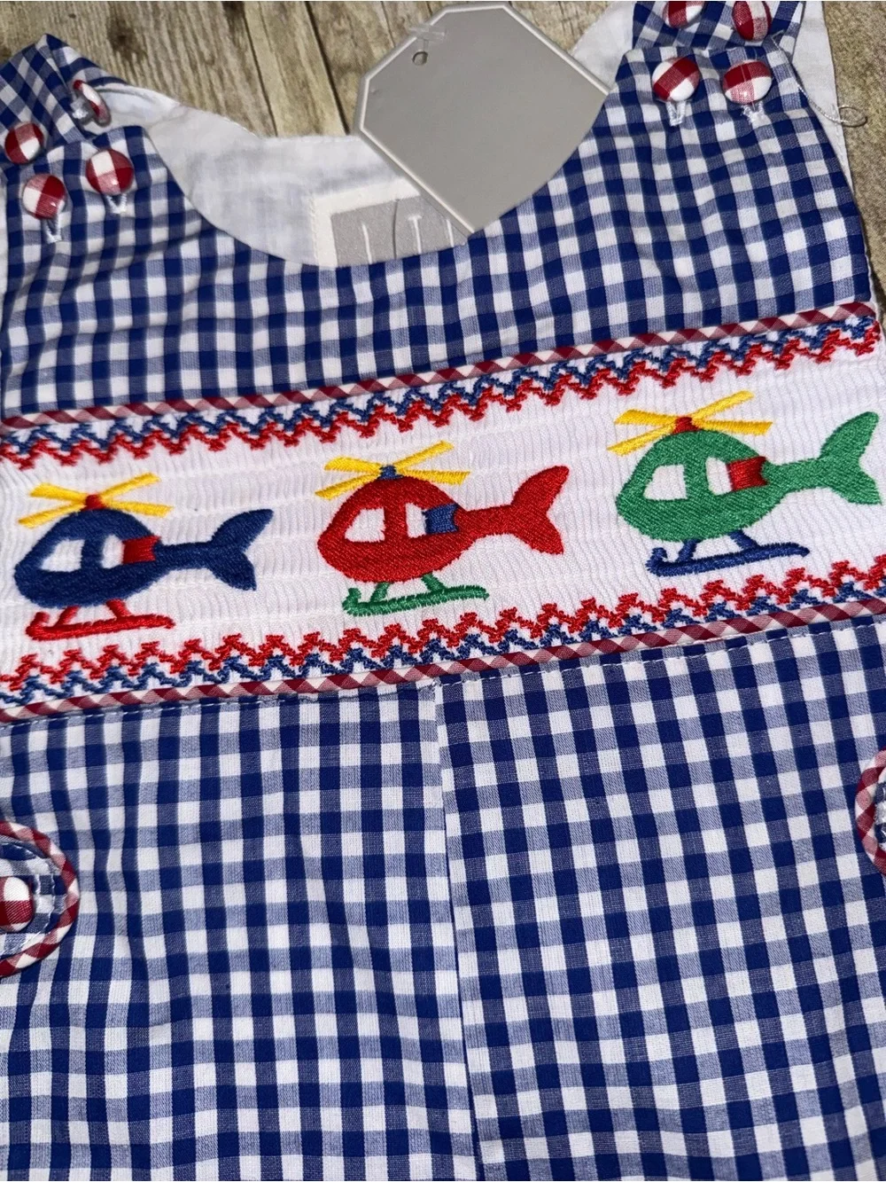 Cactus Blue Gingham Smocked Helicopter Romper